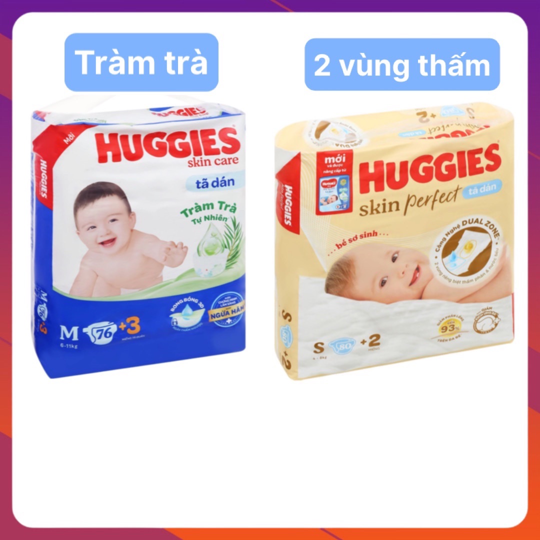 Tã/bỉm dán huggies tràm trà m76 s80 l68 - m76+3 s80+2 l68