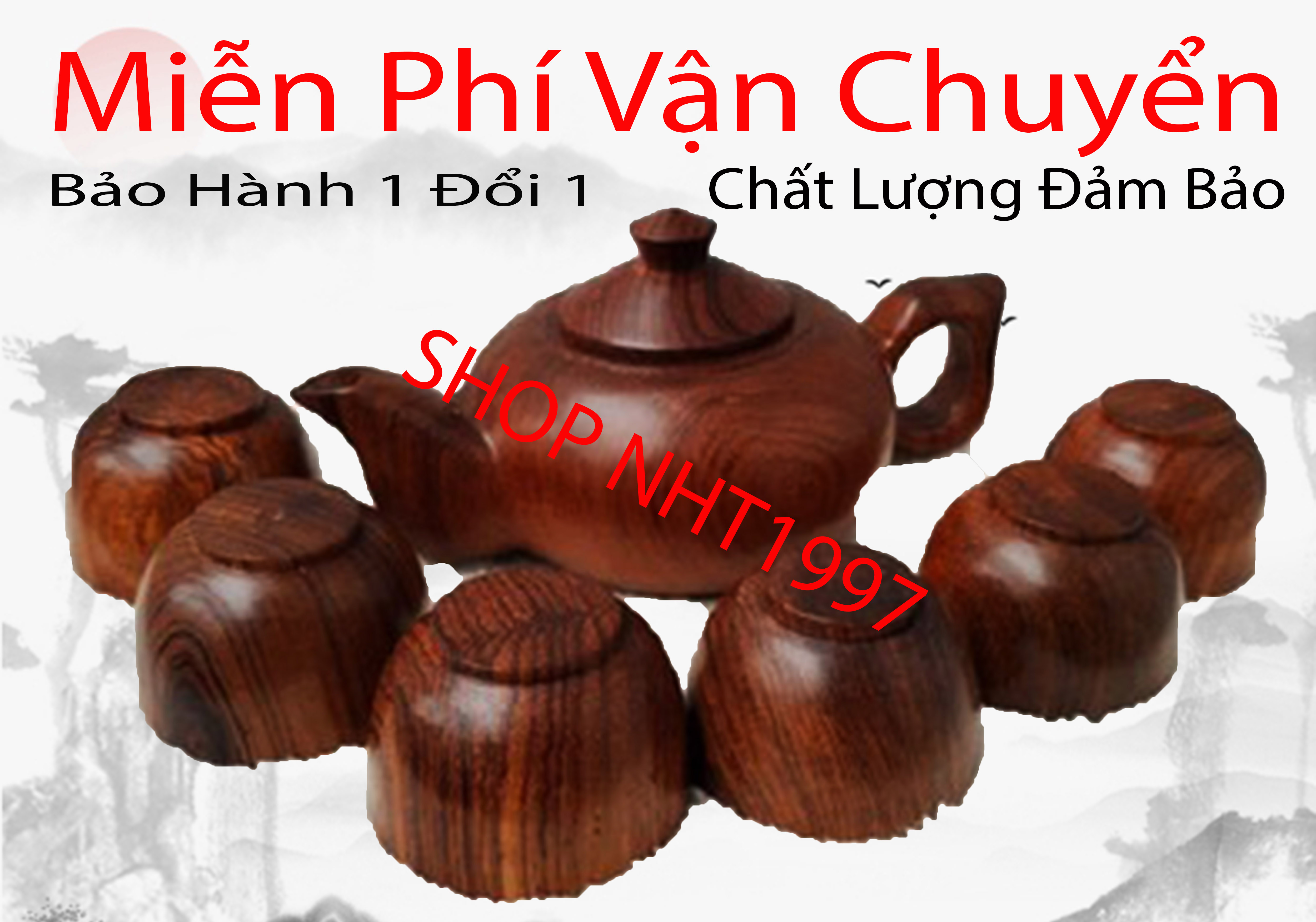 Ấm chén gỗ hương-Bộ ấm trà gỗ hương