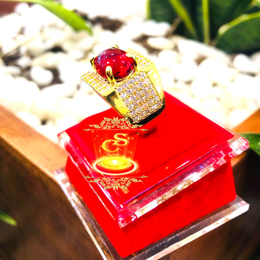 nhẫn nam mạ vàng 18k hột ruby - khắc laser tỉ mỉ, kĩ thiệt xi mạ hiện đại lâu phai, bền màu - caraven silver - MY8