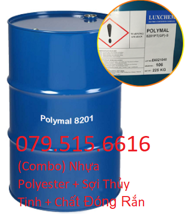 Nhựa Composite Polyester 8201 (1kg) + Sợi Thủy Tinh (1kg) + KM Chất Đóng Rắn