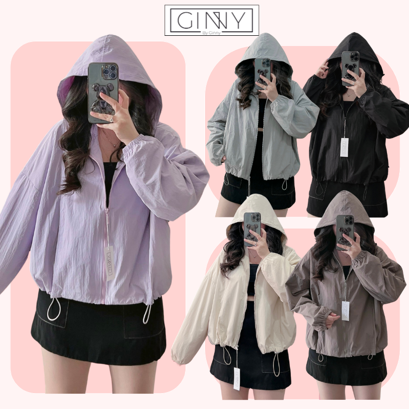 Áo khoác dù chống nắng nữ Orange CG-02 |Tone màu basic dễ phối đồ, có nón to, có tui trong túi ngoài|Ginny house shop