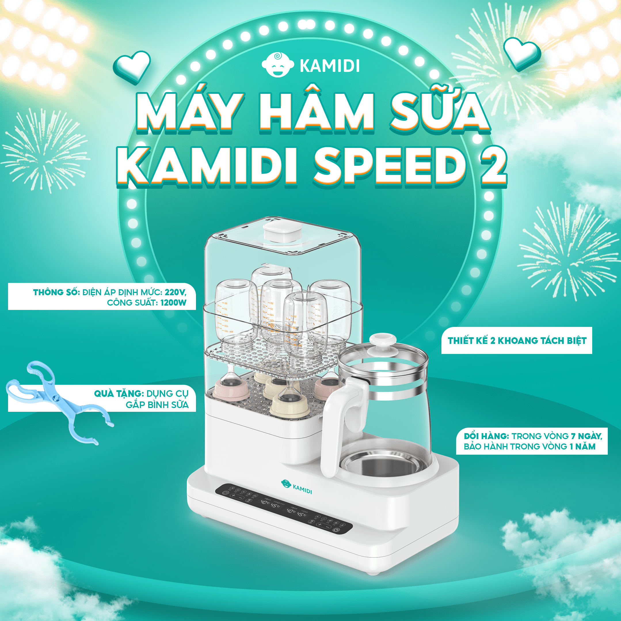 Máy đun nước hâm sữa tiệt trùng sấy khô đa năng Kamidi Speed 2 siêu tốc