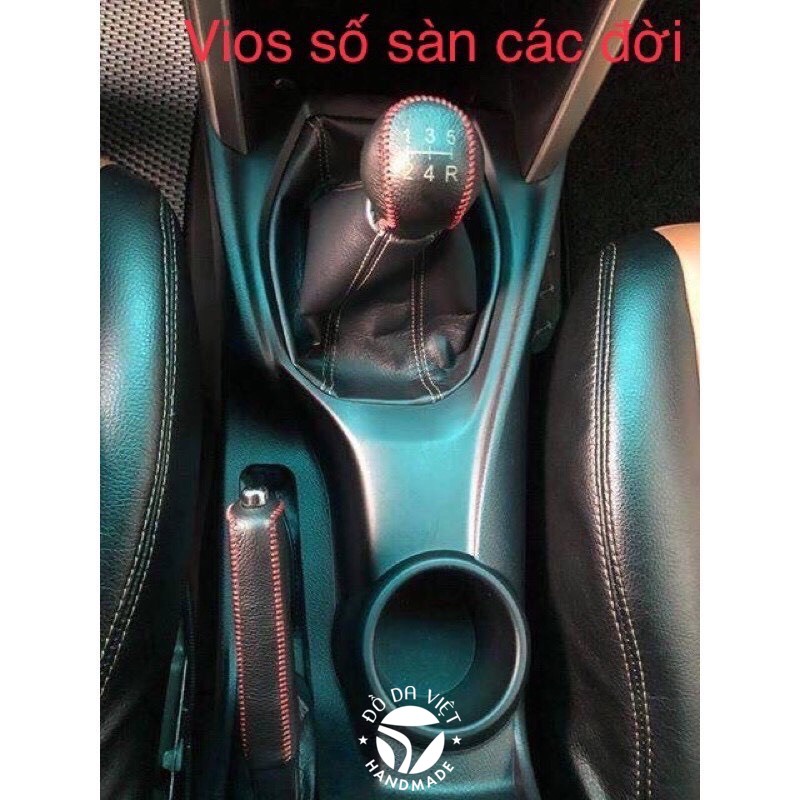 Bọc cần số, phanh tay TOYOTA VIOS SỐ SÀN TẤT CẢ CÁC ĐỜI da bò thật 100%, bảo hành 2 năm