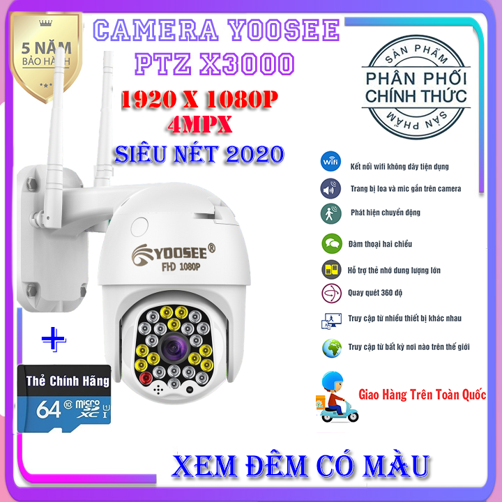 [KÈM THẺ CHUYÊN DỤNG 64GB/CÓ GHI ĐÈ]CAMERA IP WIFI YOOSEE PTZ X3000 độ phân giải 3.0 Mpx Xoay 360 độ chống nước chống ngược sáng,camera wifi không dây trong nhà ngoài trời siêu nét tích hợp ghi âm ghi hình giám