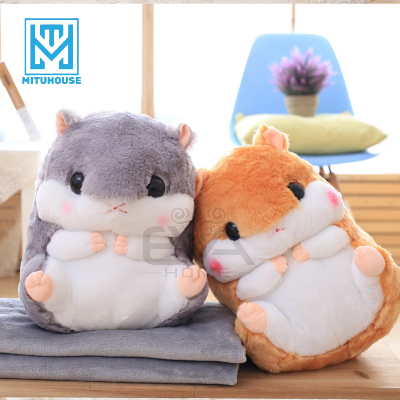Chăn gối thú bông / gối mền chuột hamster 3 trong 1 nhiều màu cute