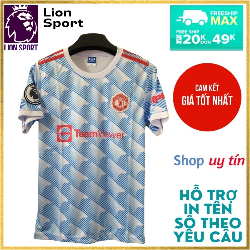 Áo Bóng Đá Thể Thao Đá Banh CLB MU MANCHESTER UNITED MÀU XANH TRẮNG Sân Khách Chất Polyester Lion Sport