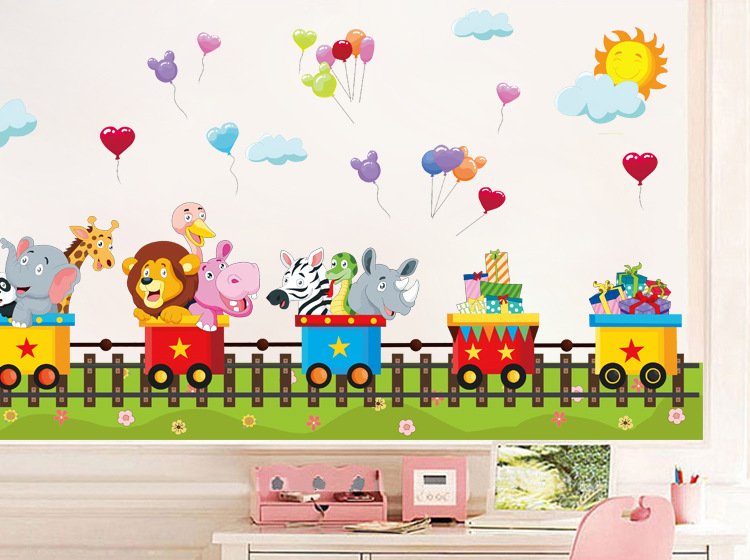 Tranh decal dán tường động vật đoàn tàu - Tranh dán tường động vật TIẾNG ANH cho bé