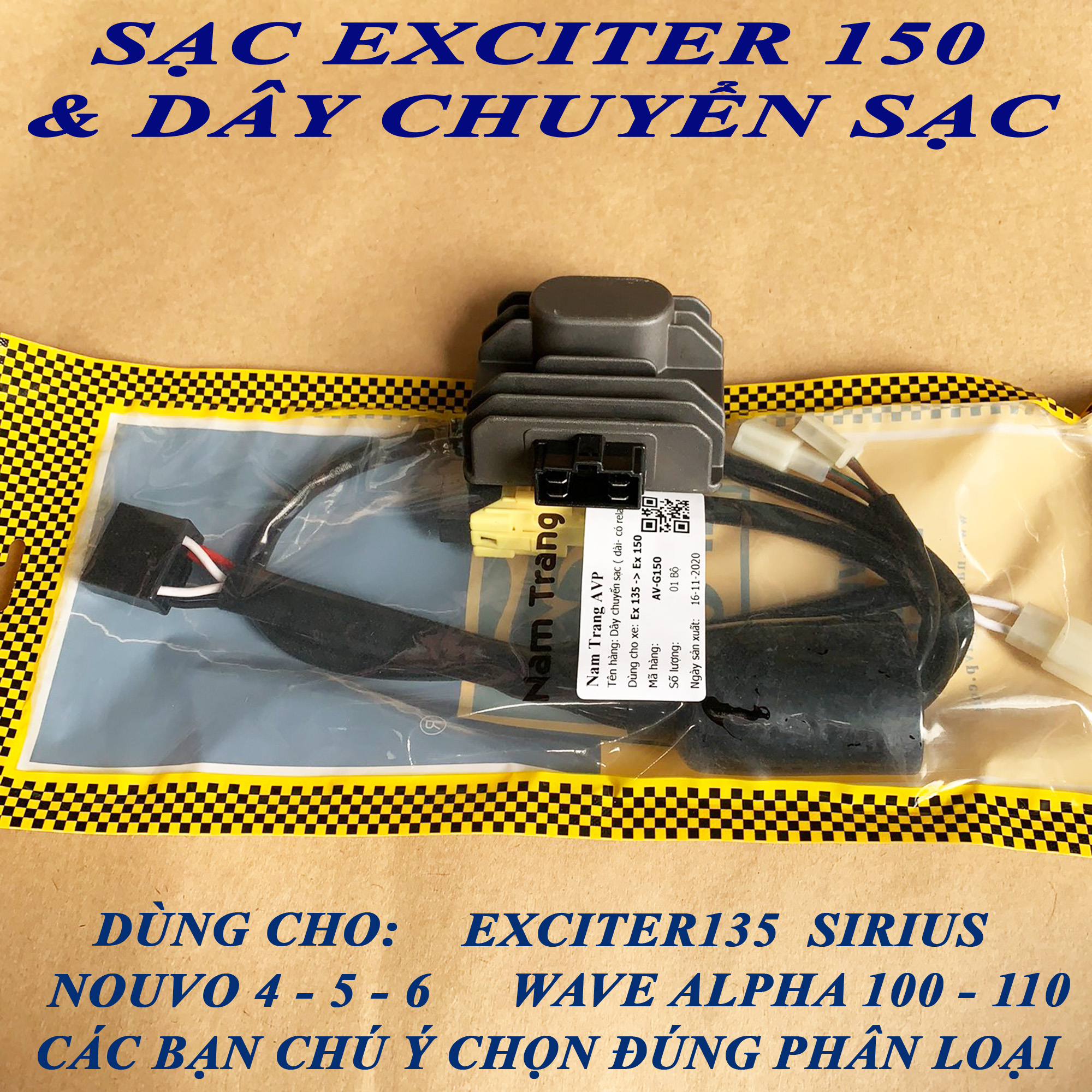 Sạc Exciter 150 và dây chuyển sạc cho Exciter 135 Sirius Mio Nouvo Luvias Wave Alpha SH Ý Dyalan PS