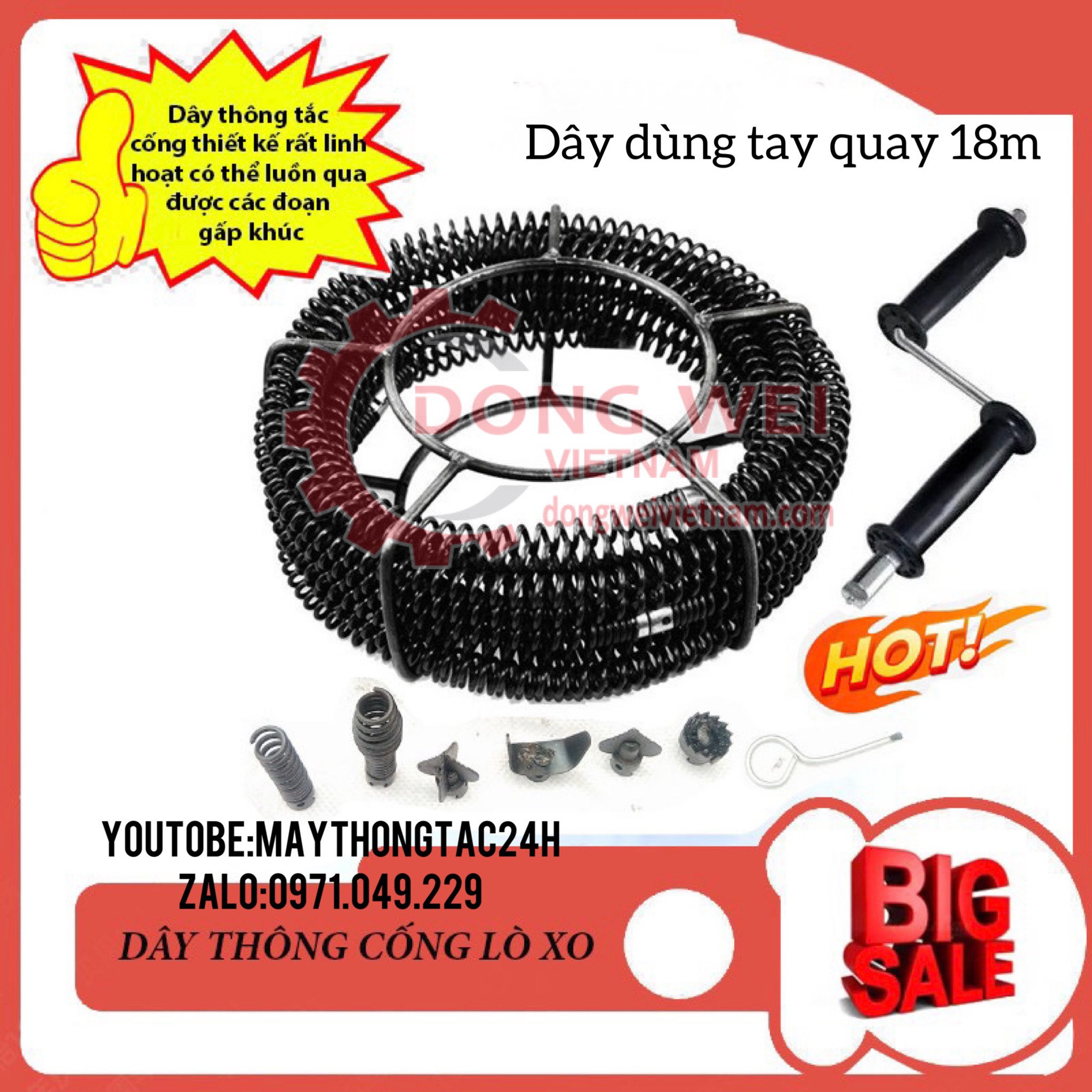 Dây thông tắc cống dùng tay quay dài 18m