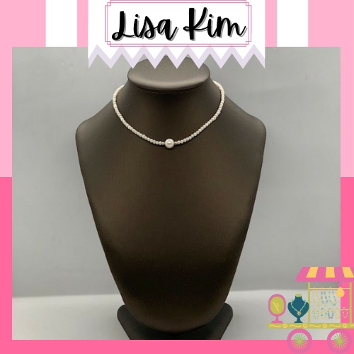 Vòng cổ choker trai nuôi nước ngọt size 3-4 li kết hợp viên chủ 9 li