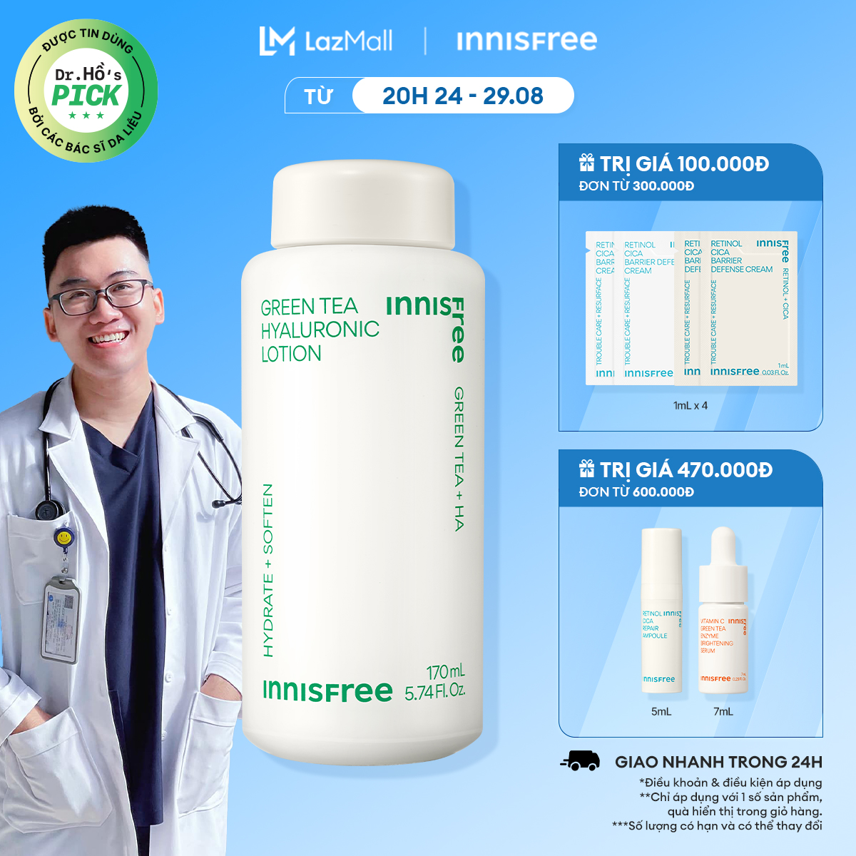 Sữa dưỡng ẩm từ trà xanh INNISFREE Green Tea Hyaluronic Lotion