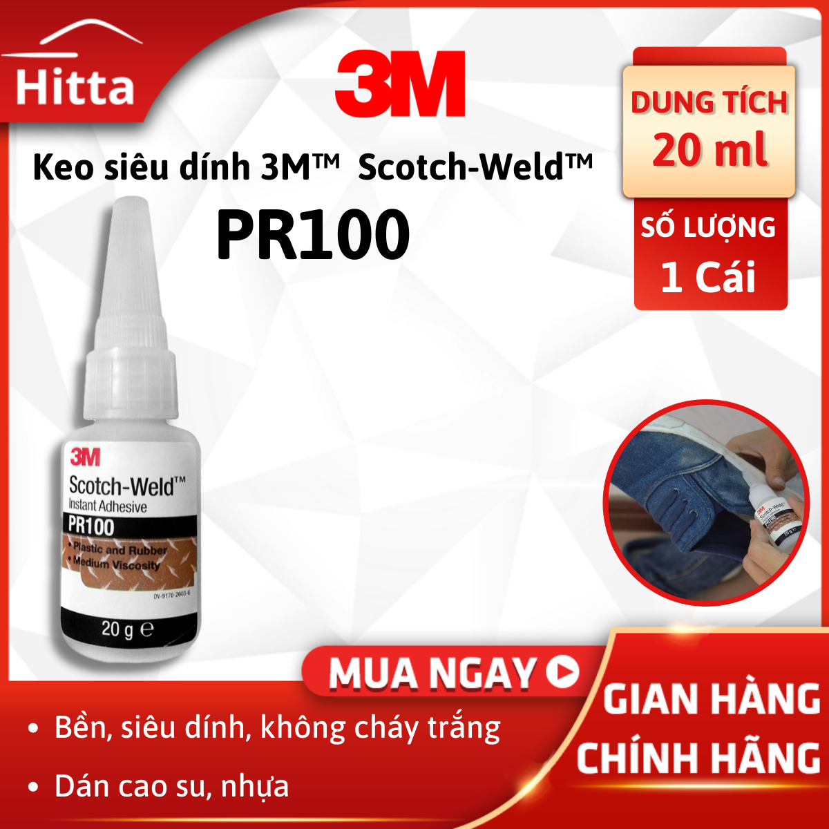 Keo dán đa năng siêu dính 3M PR100 20g, keo dán giày dép siêu dính