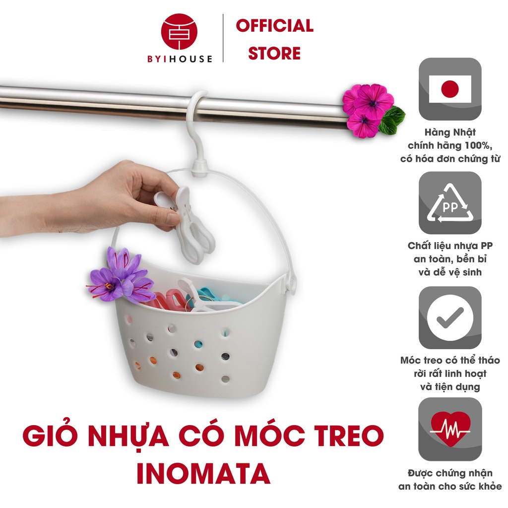 Giỏ Nhựa Đựng Kẹp Quần Áo BYI HOUSE, Giỏ Nhựa Có Móc Treo Tiện Lợi Đề Đồ Nhật Bản INOMATA E931
