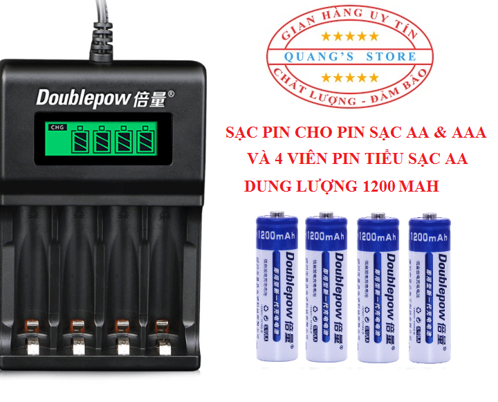 Bộ Sạc Pin AA Và AAA Có Màn Hình LCD Báo Dung Lượng Dùng Kèm 4 Viên Pin Tiểu Sạc AA Dung Lượng 1200 mAh Dùng Cho Mic Hát Không Dây, Máy Ảnh, Đồ Chơi, Đồng Hồ Treo Tường, Tông Đơ Cắt Tóc