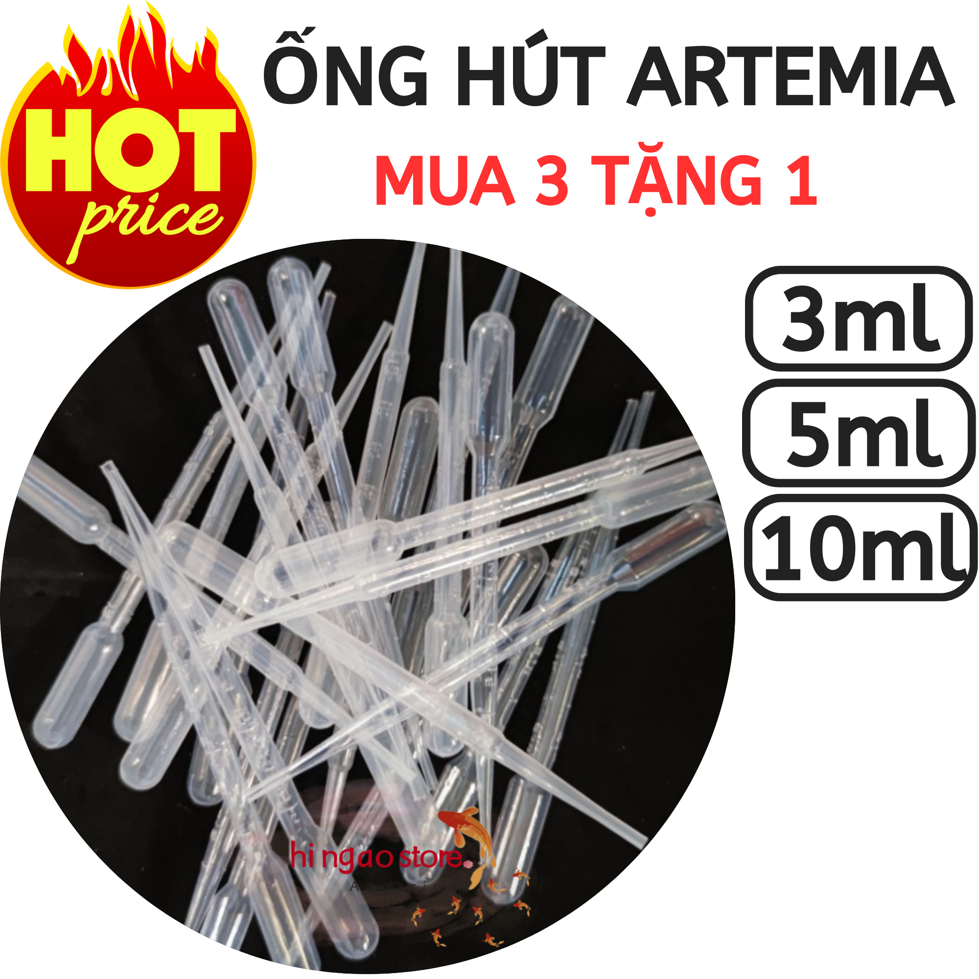 (MUA 3 TẶNG 1) Ống Hút Artemia 3ml, 5ml, 10ml - Phụ kiện cá cảnh | Hingaostore.