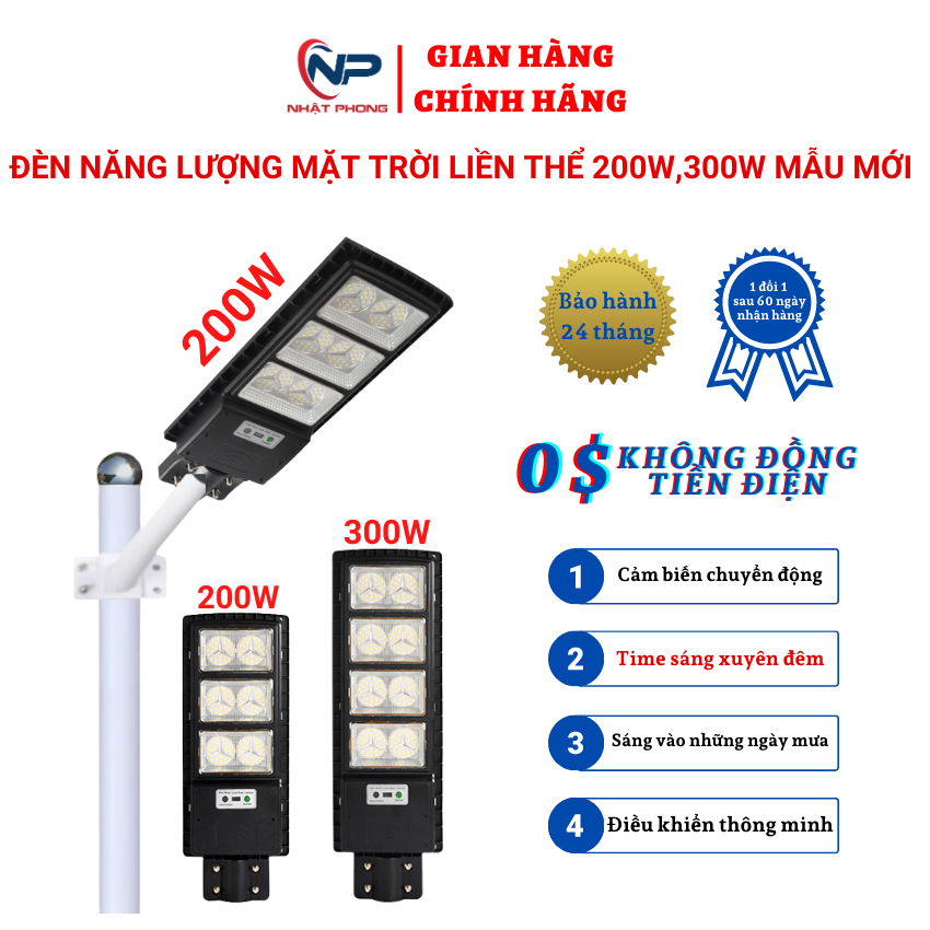 Đèn năng lượng mặt trời ngoài sân đèn led năng lượng mặt trời Liền Thể Đơn 200W300W Cảm Biến Chuyển ĐộngĐiều Khiển Từ Xa BH 2 năm