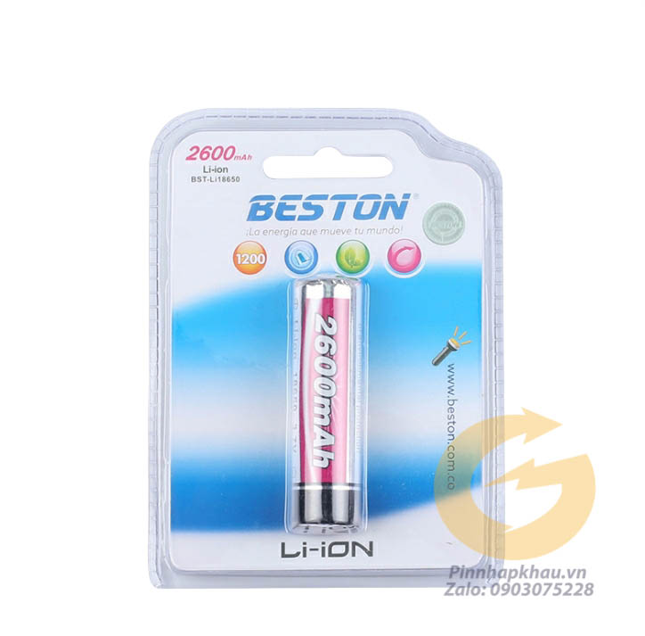 Pin sạc Lithium Li-ion 18650 Beston đầu nhọn 2600mAh chuyên đèn pin