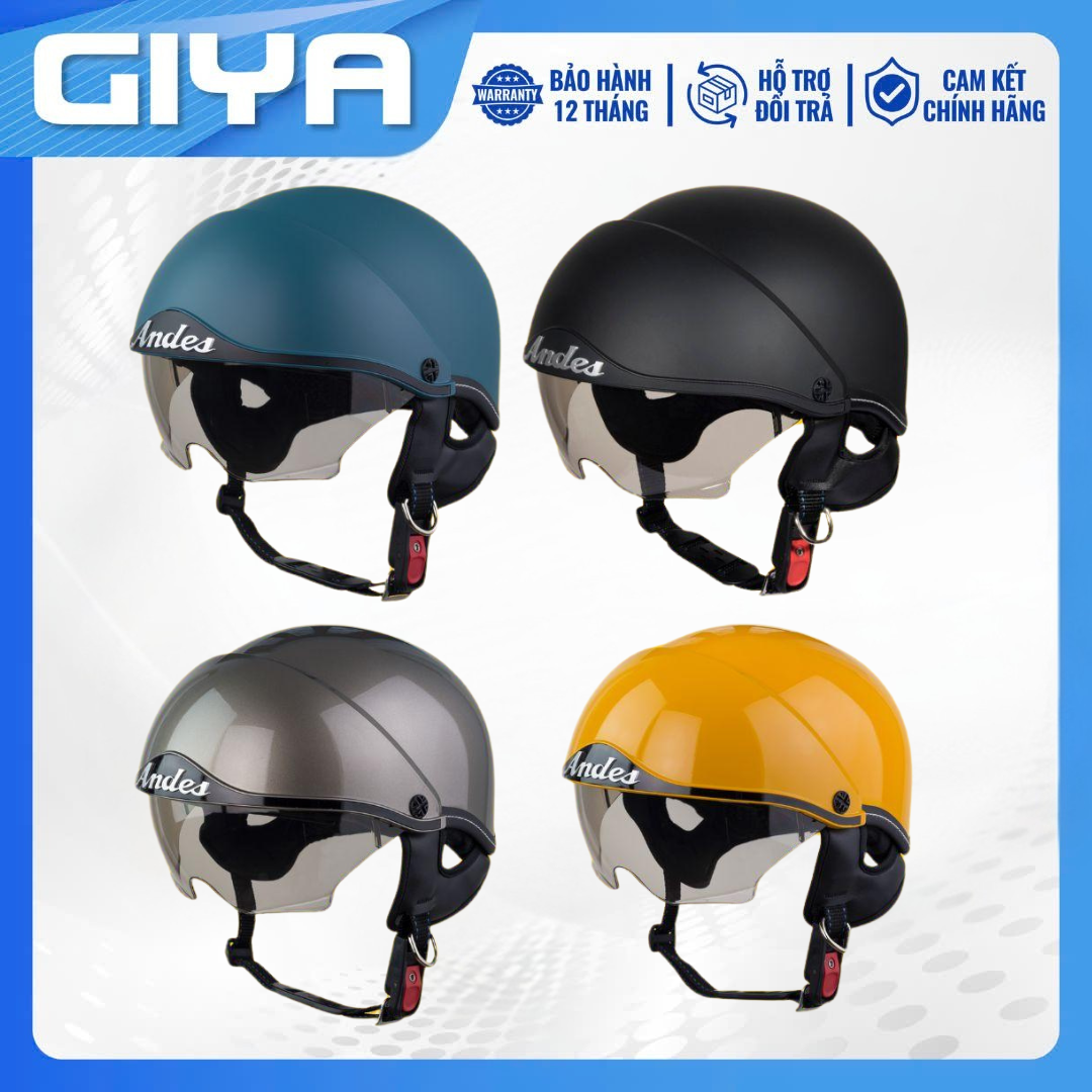 Mũ bảo hiểm xe máy Andes 139 kính âm màu trà - nón bảo hiểm nam nữ freesize tháo lắp lót dễ dàng - bảo hành 12 tháng - Giya Helmet LT2 