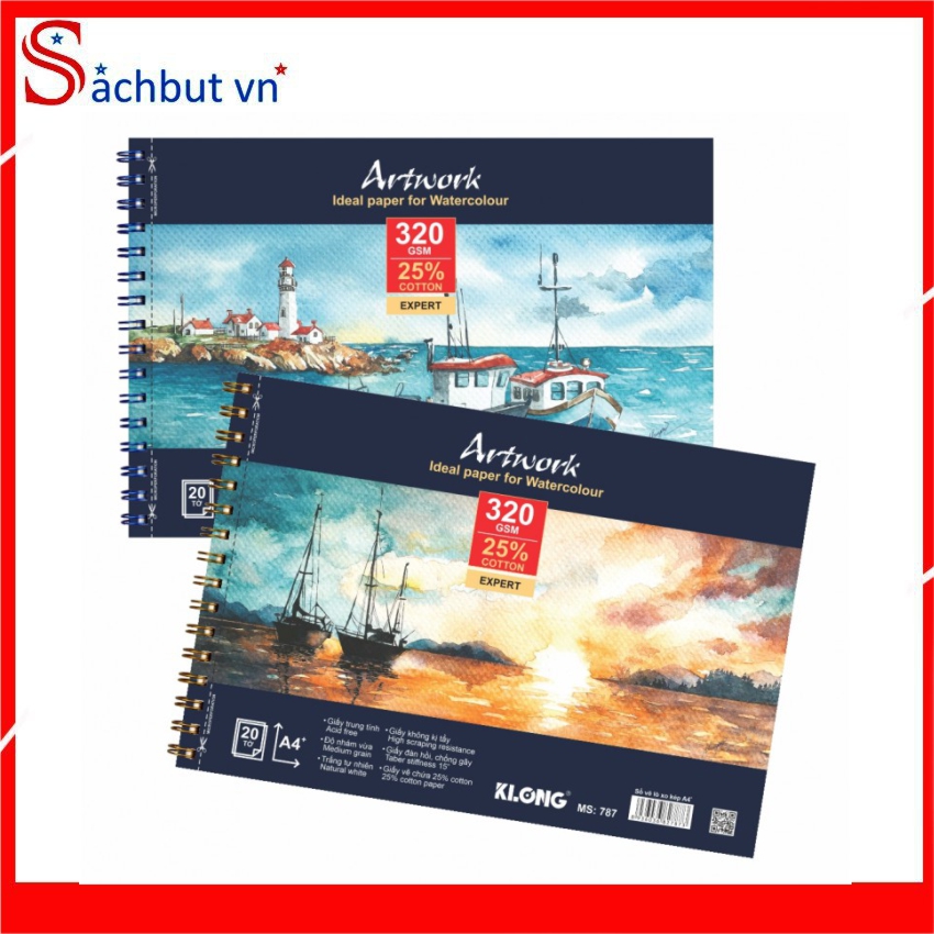 Sổ vẽ lò xo màu nước Artwork A4+ - 320GSM - 25% cotton - 20 tờ; MS: 787