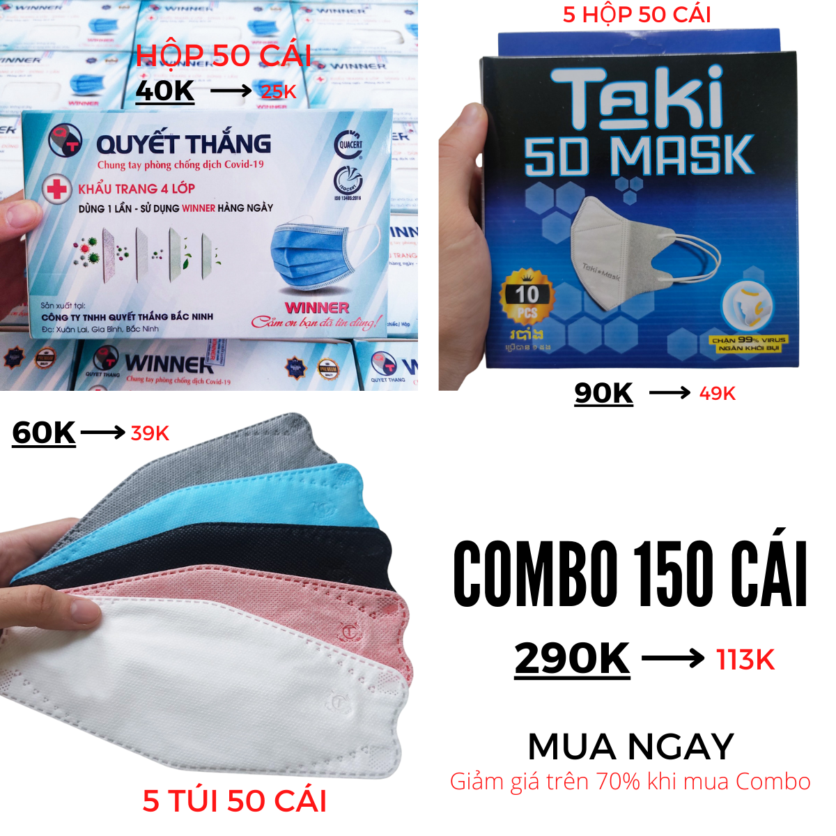 [Combo 150 cái] Khẩu trang y tế, 4d mask kf94 Cường Thịnh, khẩu trang 5d mask Taki chính hãng, 4 lớp kháng khuẩn, kháng bụi mịn lên đến 95%, đạt tiêu chuẩn iso của bộ y tế và sản xuất theo quy trình của Nhật Bản