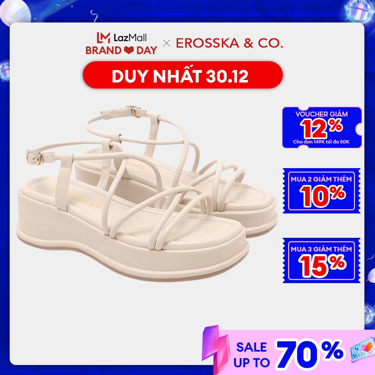 Erosska Giày sandal nữ đế xuồng phối dây quai mảnh thiết kế basic cao 6cm màu nude SB014