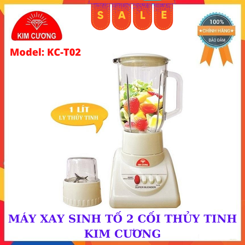 Máy xay sinh tố 2 cối thuỷ tinh Kim Cương KC-T02, máy xay mini, máy xay thực phẩm đa năng công suất mạnh mẽ 350W, 100% Môtơ bằng Đồng - Bảo hành uy tín 1 đổi 1 bởi Tổng Kho 1688