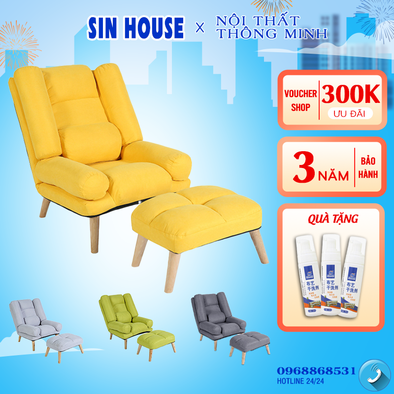 Ghế sofa, ghế thư giãn, ghế sofa chân gỗ điều chỉnh lưng ghế 6 cấp độ có đôn gác chân thoải mái