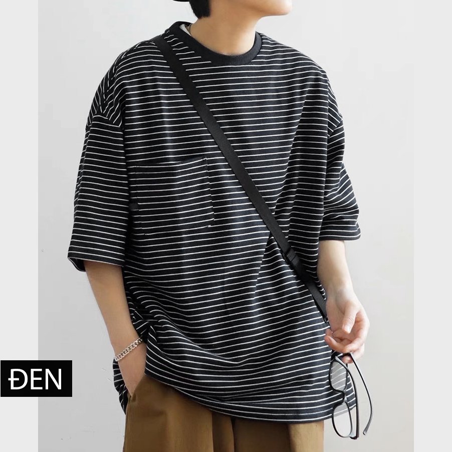 Áo thun sọc nhỏ form rộng tay lỡ unisex - MS06