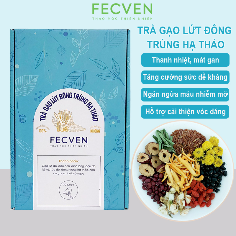 Trà gạo lứt đông trùng hạ thảo fecven - giúp thanh lọc, giải độc gan, giảm mỡ máu, tăng cường miễn dịch - hộp 30 túi lọc