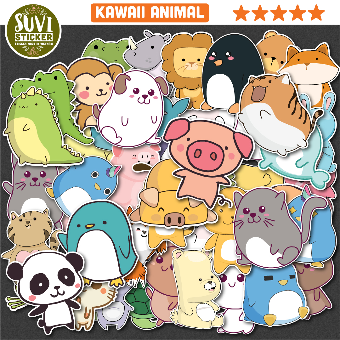 Sticker Kawaii Animal chống nước dán laptop, điện thoại, đàn guitar, mũ bảo hiểm, vali.