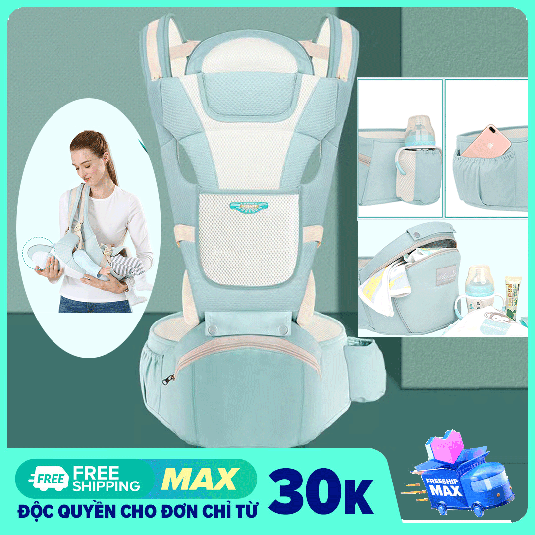 [XẢ KHO - HÀNG CAM KẾT CHẤT LƯỢNG] Đai địu em bé có đỡ cổ + bệ (ghế ngồi) hộp tì để đồ tiện dụng chống gù cho bé yêu, điệu trẻ em LQbaby cao cấp 6 tư thế, dây đai mềm mại giúp cha mẹ đỡ đau mỏi vai, gáy hơn kh