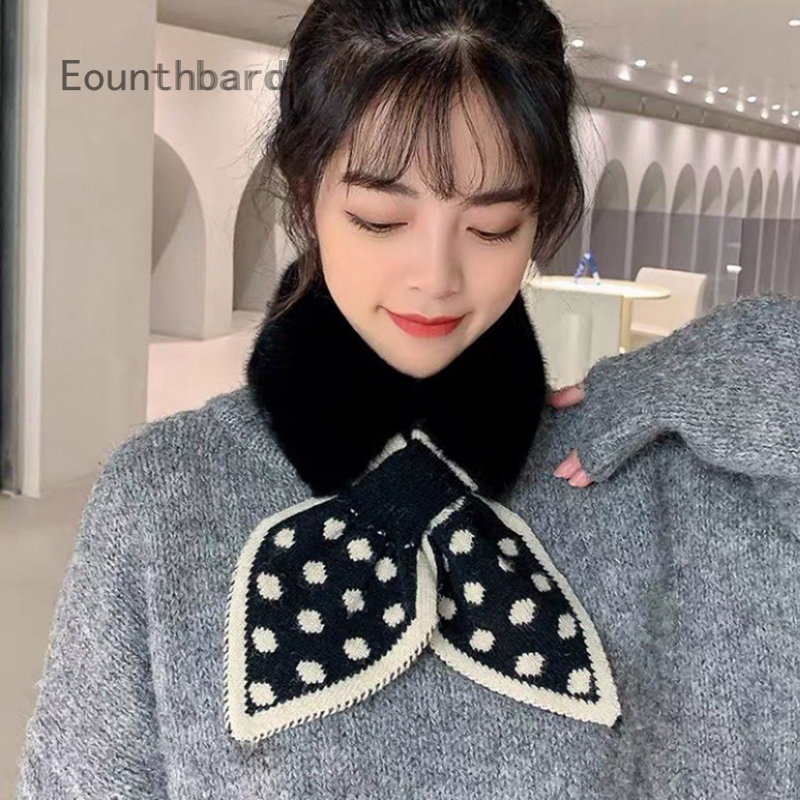 Eounthbard khăn quàng cổ nữ khăn choàng cổ ấm áp ngoài trời mùa thu và mùa đông khăn quàng chéo vải lông chấm bi lông thỏ giả nhật bản