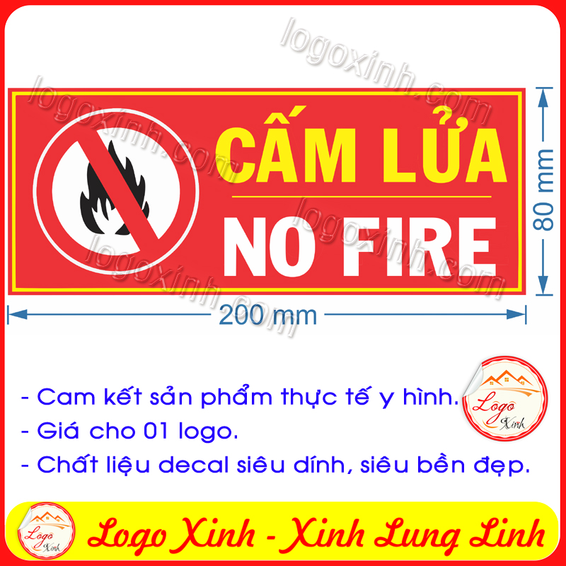 Logo tem sticker biển báo cấm lửa - no fire- nguy cơ cháy nổ hỏa hoạn - biển cảnh báo, biển cấm