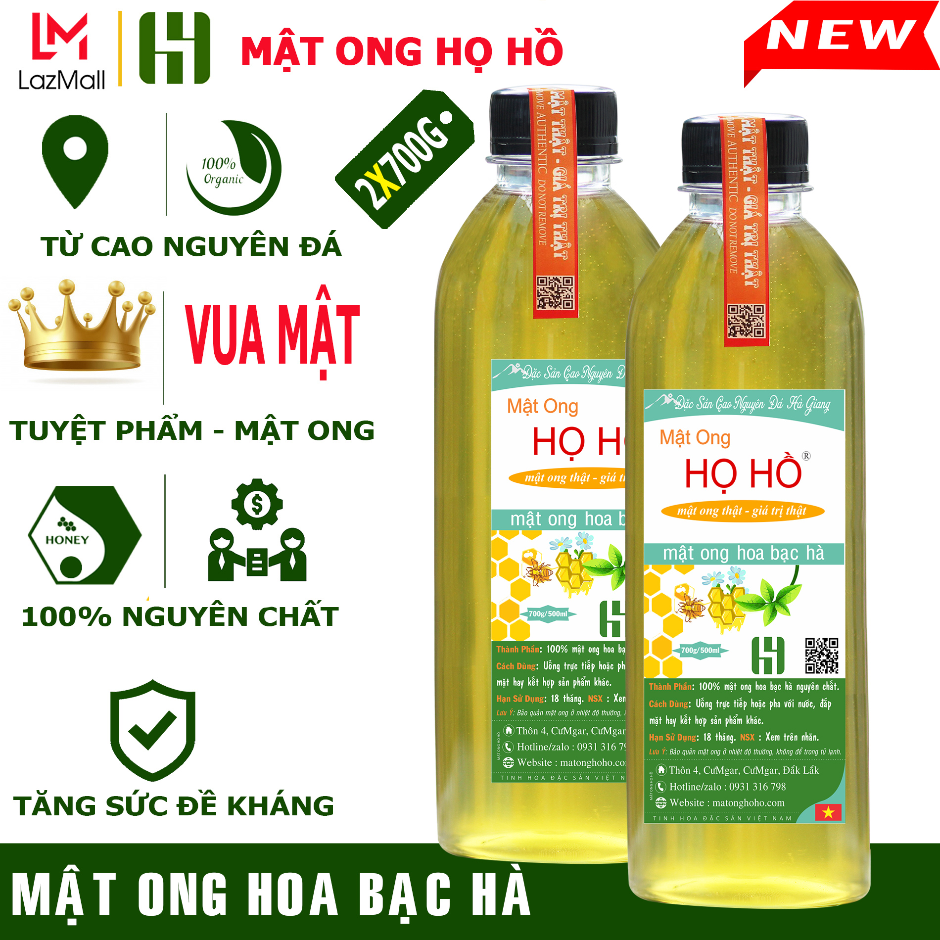 1 Lít mật ong hoa bạc hà cao nguyên đá Hà Giang - cam kết nguyên chất đảm bảo từ Mật ong Họ Hồ - mật ong rừng thiên nhiên - mật ong bạc hà - mat ong new