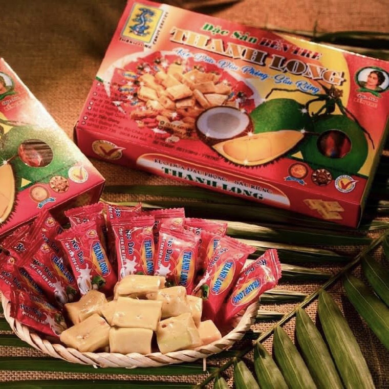 Kẹo Dừa Dẻo Đậu Phộng Sầu Riêng Thanh Long- Hộp 400g - Bao bì riêng từng viên kẹo - Đặc Sản Bến Tre
