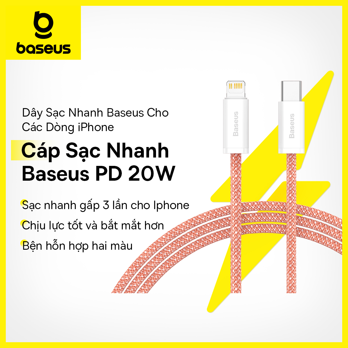 Cáp USB C Baseus PD 20W Dây Sạc iPhone Sạc Nhanh cho iPhone Sạc nhanh cho iPhone Cáp dữ liệu USB type C