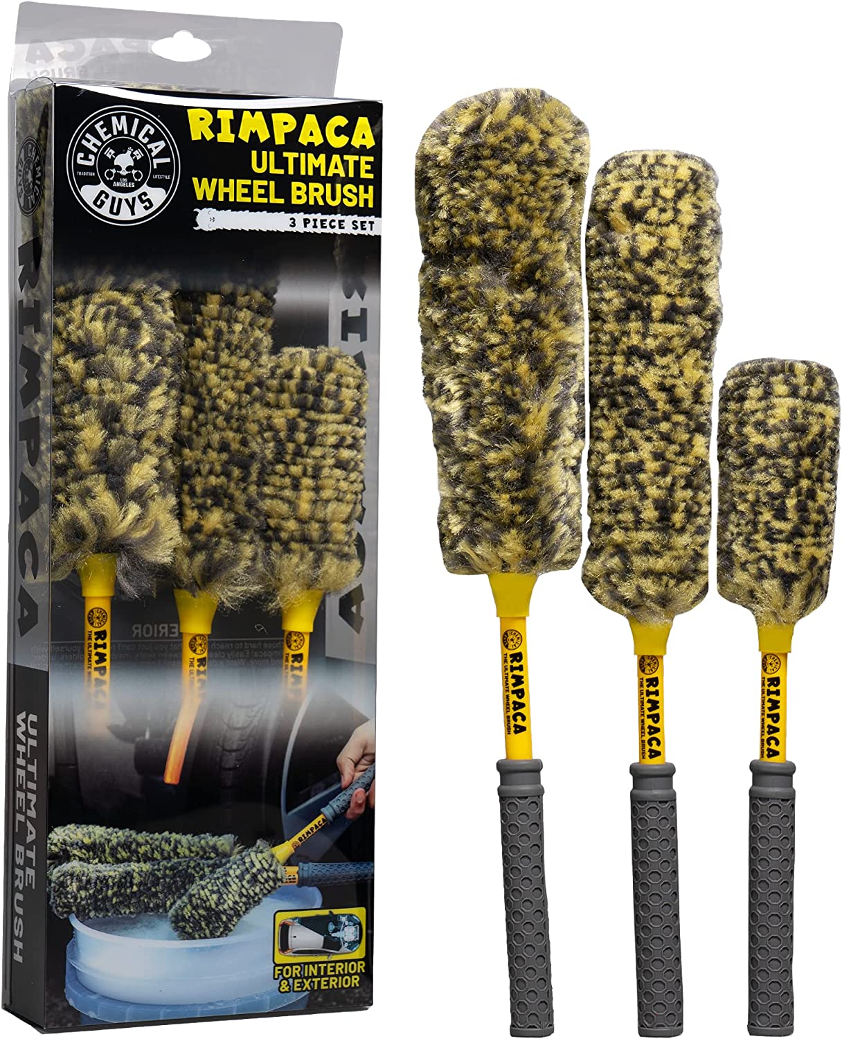 Bộ 3 cây chổi cọ vệ sinh xe hơi, cán dài chemical guys rimpaca brush - hàng chính hãng.