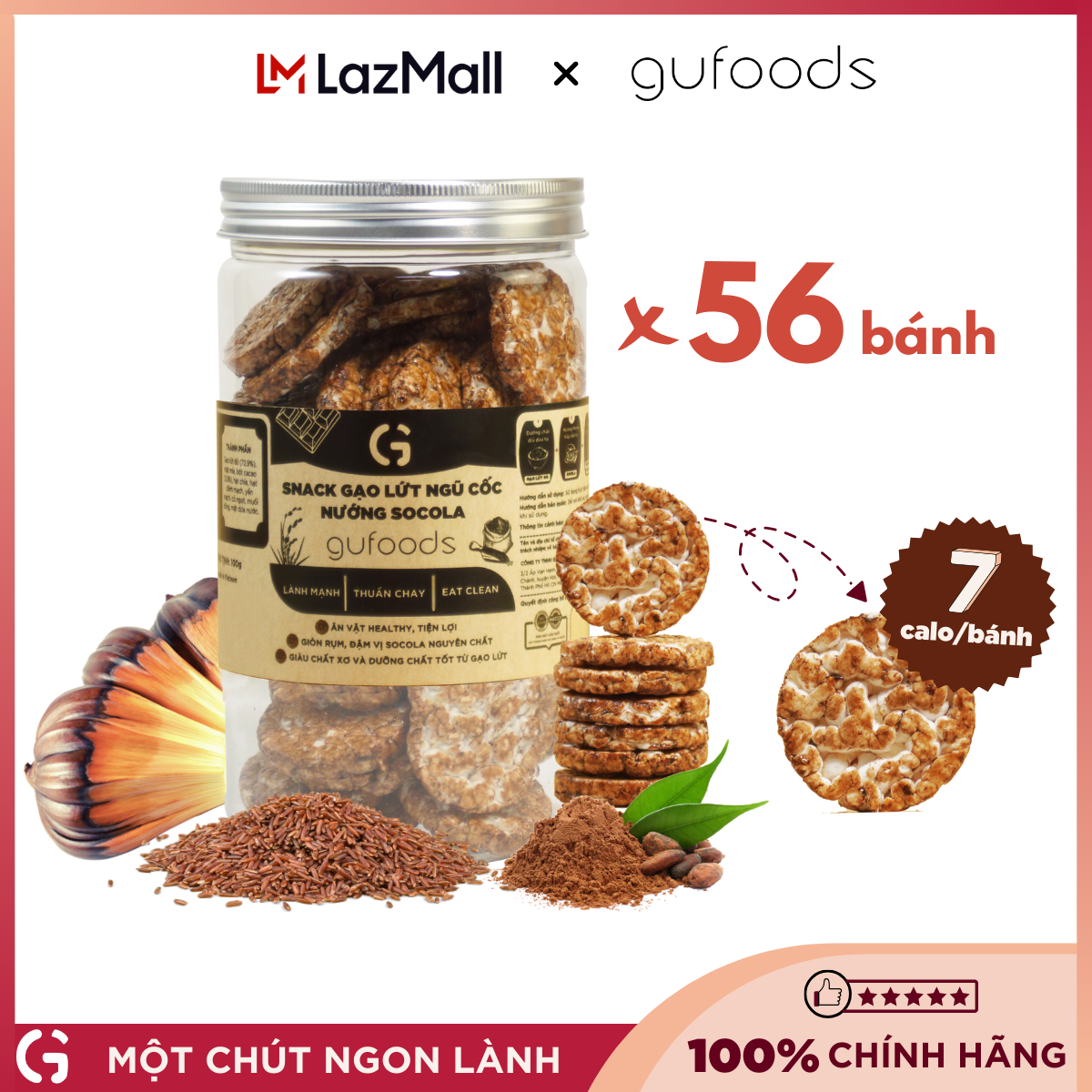 Snack gạo lứt ngũ cốc nướng socola GUfoods - Giòn rụm, Thơm ngon, Ăn vặt healthy, Eat clean, Thuần chay