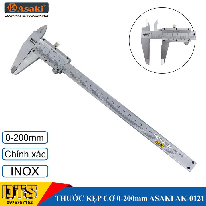 Thước cặp cơ khí inox 0-200mm asaki ak-0121, độ chính xác cao