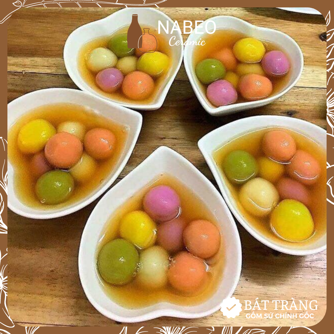 Chén chè, bát chè hình trái tim men trắng - gốm sứ bát tràng
