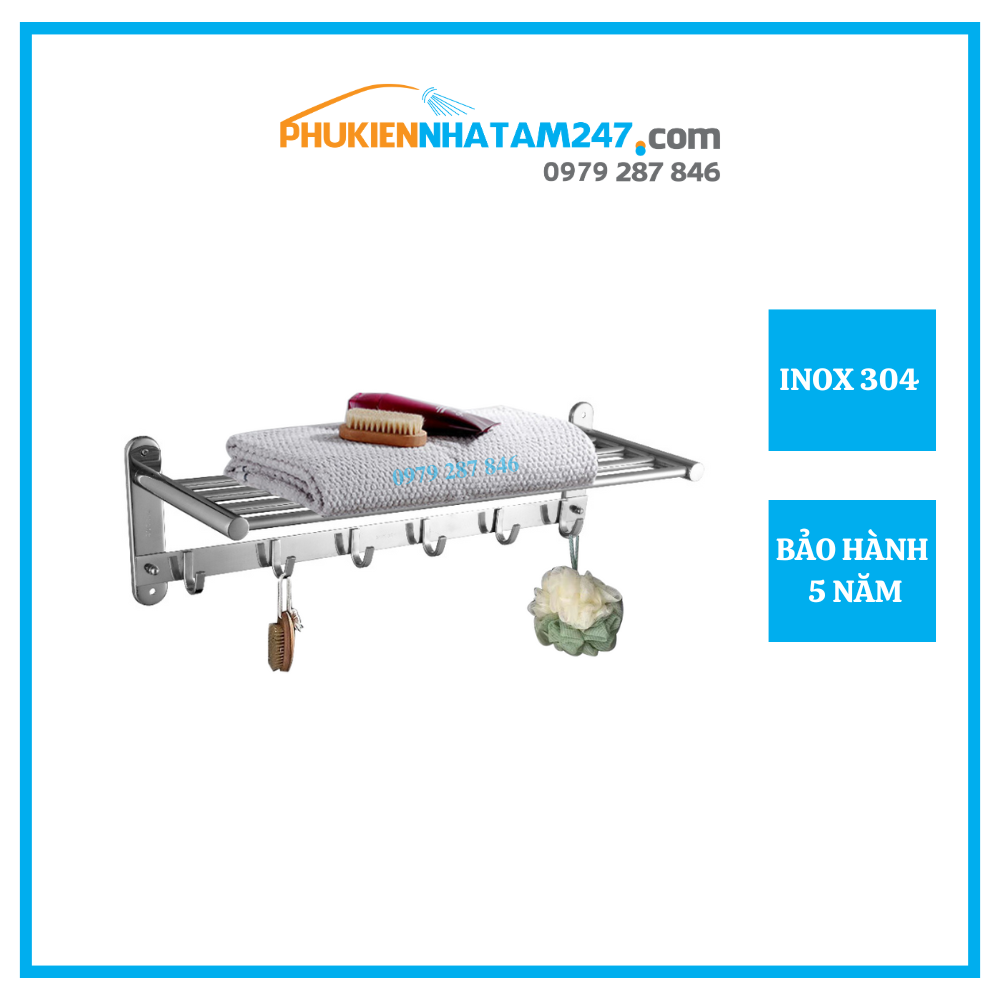 Máng khăn tầng đa năng Inox 304 PHÁT ĐẠT không rỉ sét, thanh treo khăn, giá móc khăn mặt nhà tắm, vắt khăn inox