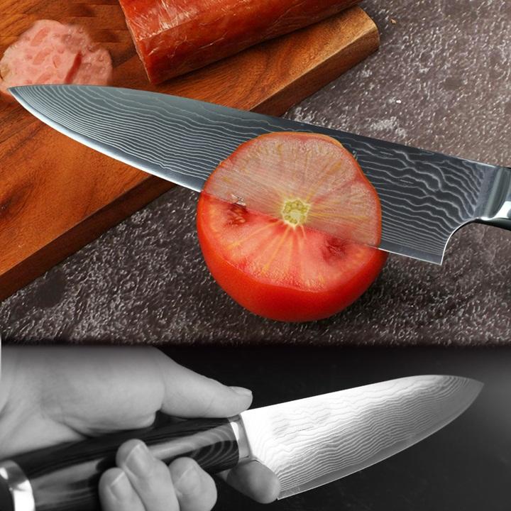 Dao bếp XYj Chef’s Knife 8in thép VG10 cao cấp, họa tiết vân Damascus