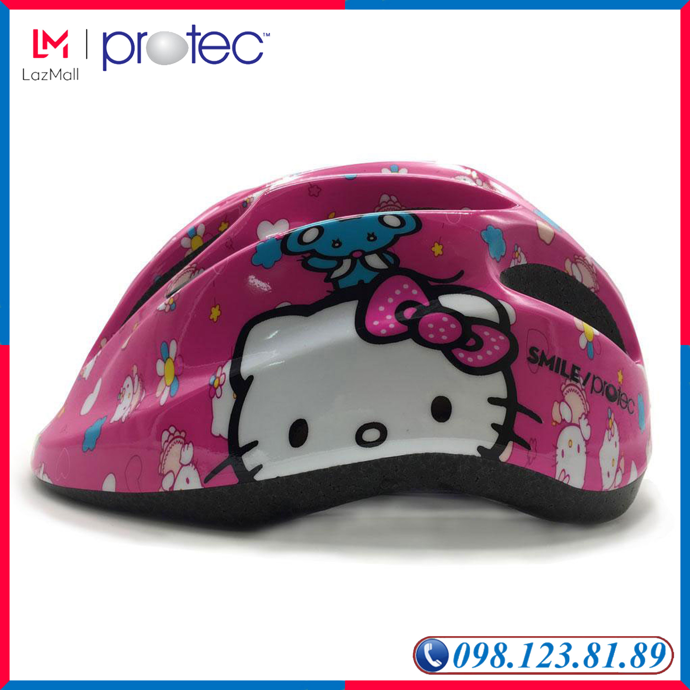 Mũ Bảo Hiểm Xe Đạp Trẻ Em, Mũ Bảo Hiểm Chơi Thể Thao, Trượt Patin Cao Cấp Protec SMILE WT - 024 Họa Tiết Hello Kitty Dễ Thương - PROTEC HELMET
