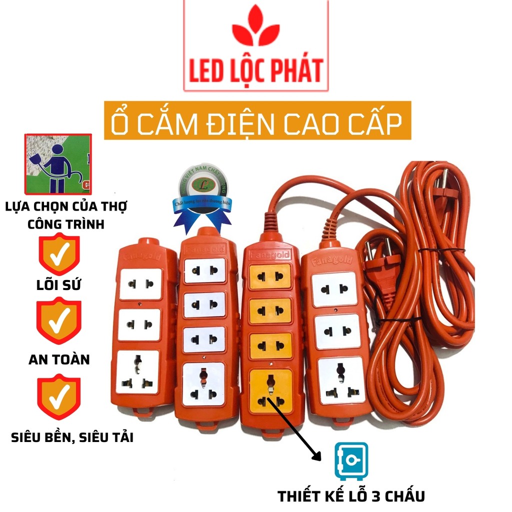 Ổ cắm điện cao cấp chịu tải tốt, ổ điện 3 lỗ 4 lỗ dây dài 3m 5m