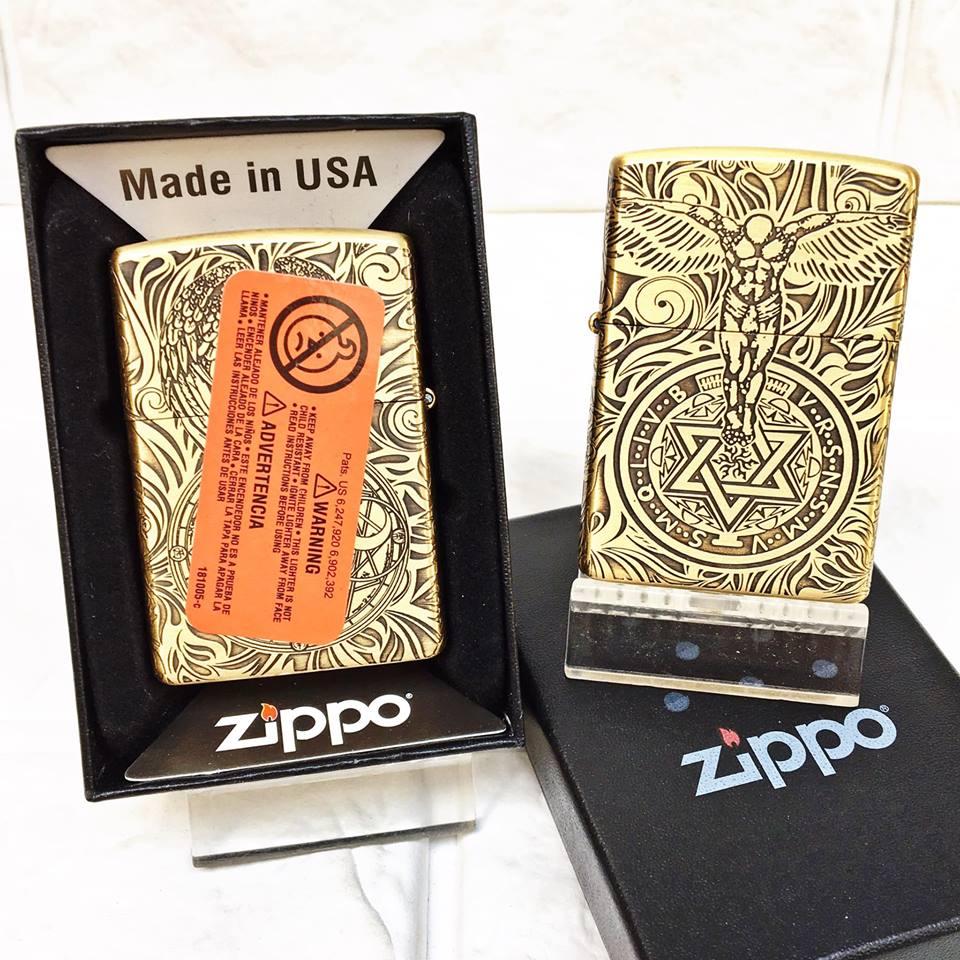Bật lửa zippo mỹ - đồng khắc 5 mặt hình thiên thần - -