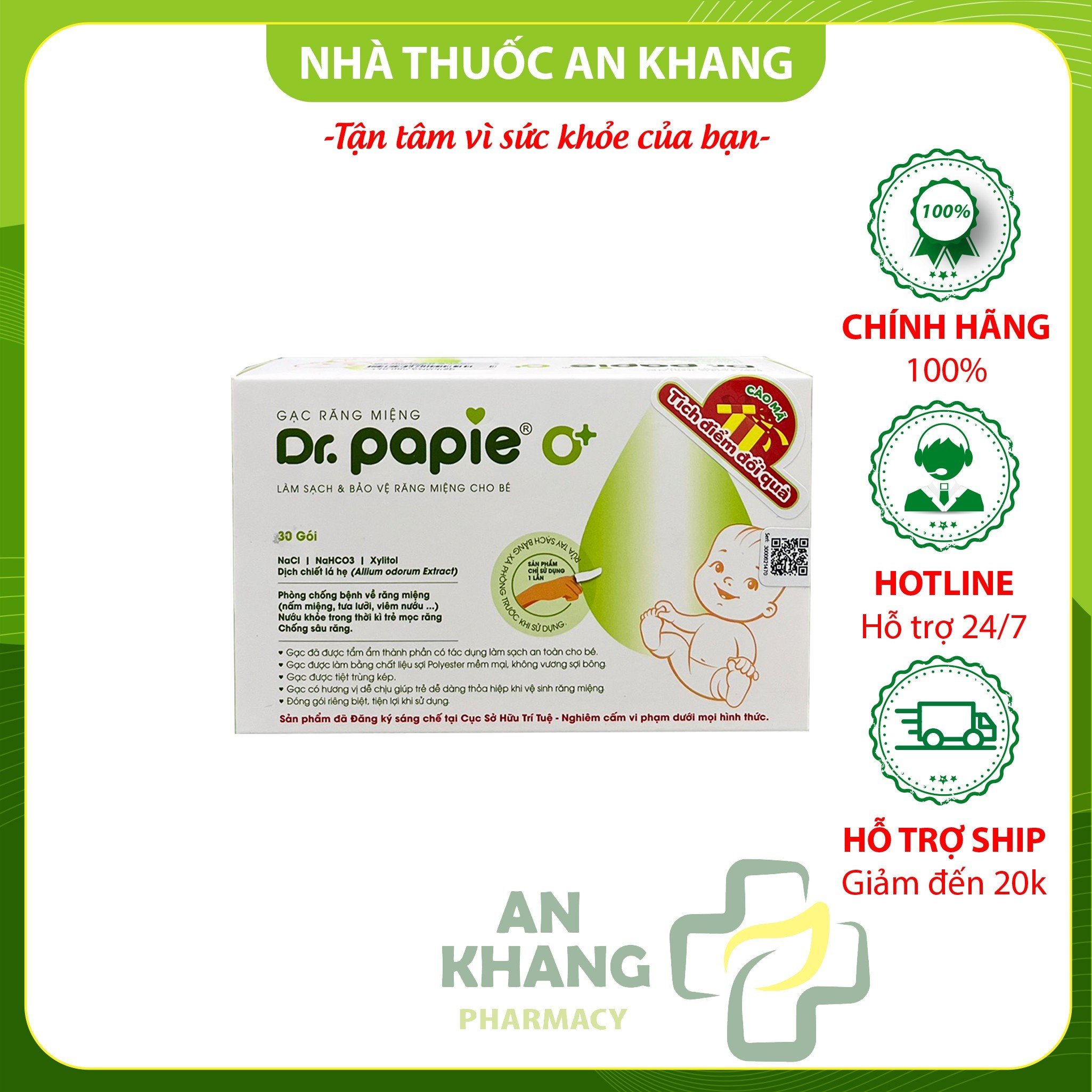 Gạc Rơ Lưỡi Dr.Papie - làm sạch răng ,lưỡi ,nướu và khoang miệng cho bé