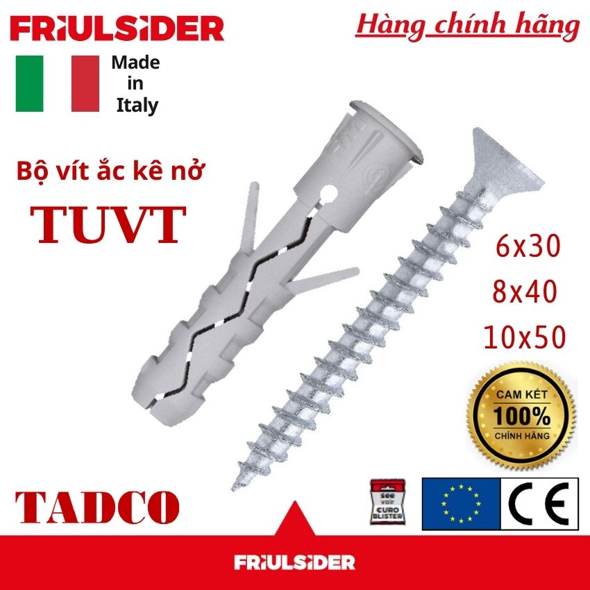 [Kèm Vít] Bộ Vít nở Tắc kê nhựa Ý cao cấp - mã TUVT  Friulsider - tắc kê thông minh, chịu tải cao, nhập khẩu chính hãng ( túi )