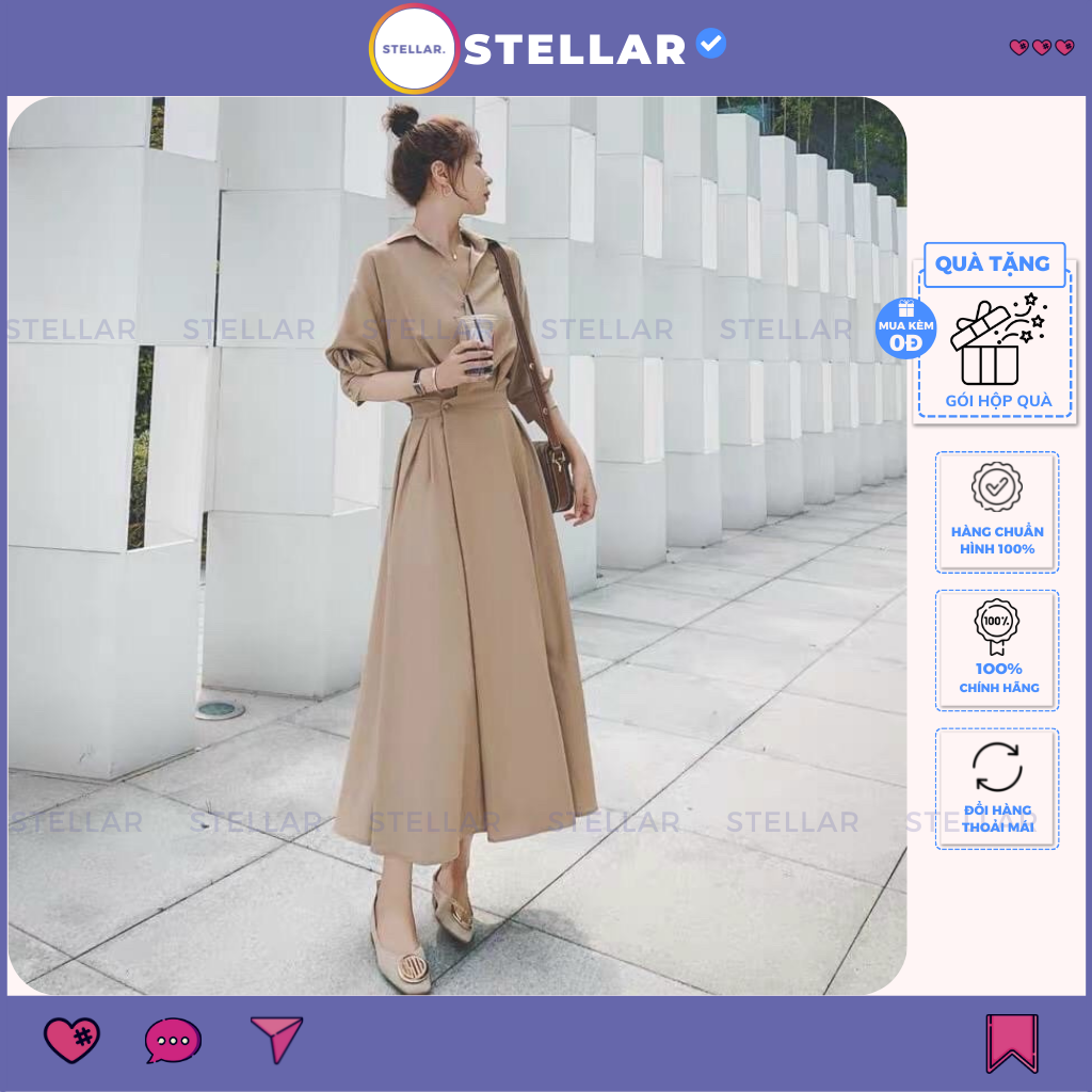 Đầm nữ dạo phố dáng sơ mi ta dài nút trước cực nữ tính, đầm công sở kín đáo 2 màu hồng nude - dx9796