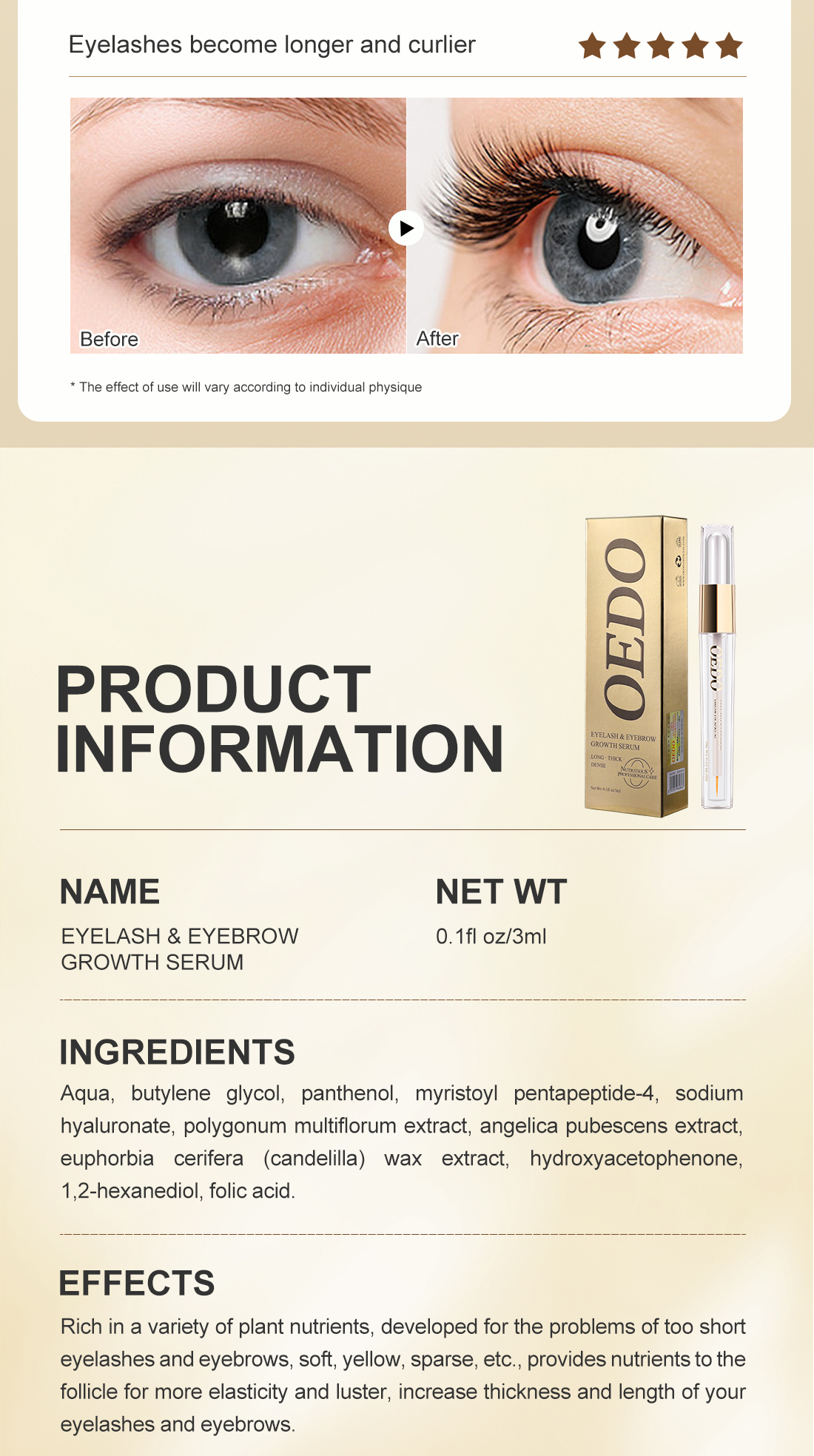 OEDO 3 cây serum làm dài và dày lông mi cung cấp dưỡng chất cho đôi mắt quyến rũ - INTL