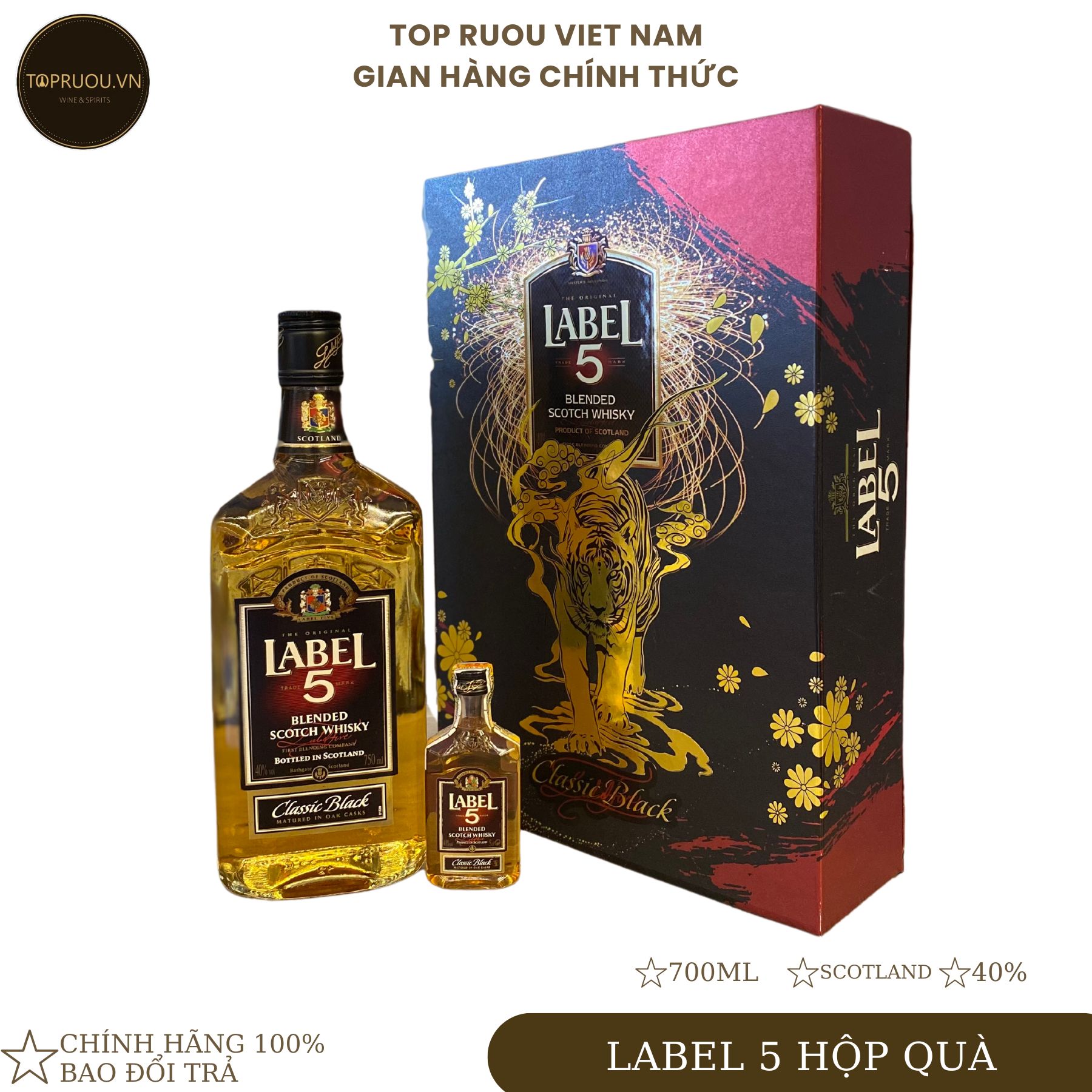 Rượu whisky label 5 hộp quà 700ml